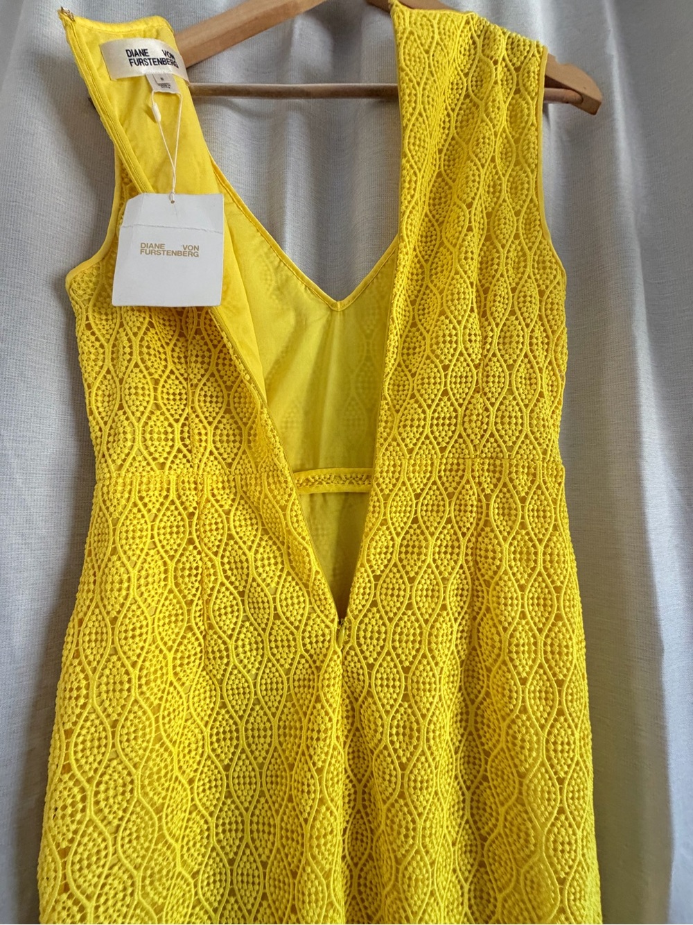 Diane Von Furstenberg Bright Yellow Lace V-Neck Midi Dress - Picture 12 of 16